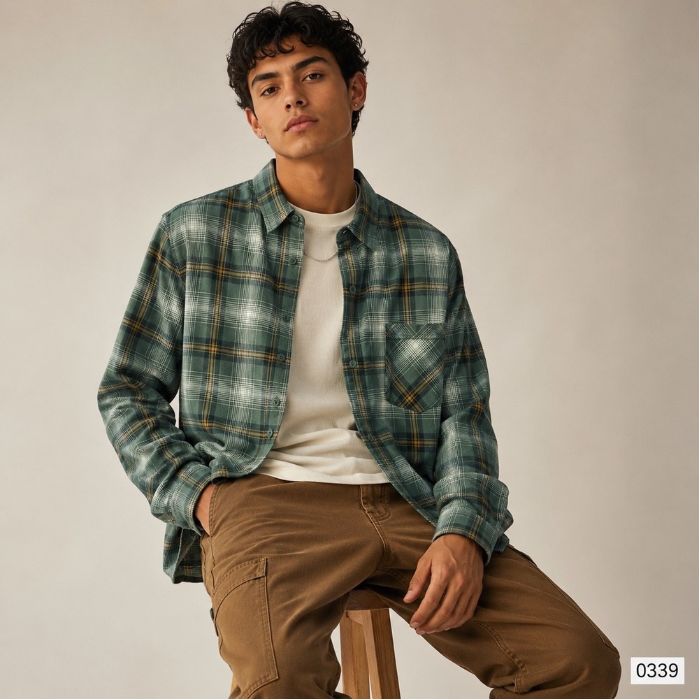 Free Assembly Large Green Plaid Shirt Men's Fall Layering Casual Outdoorsy 0339
